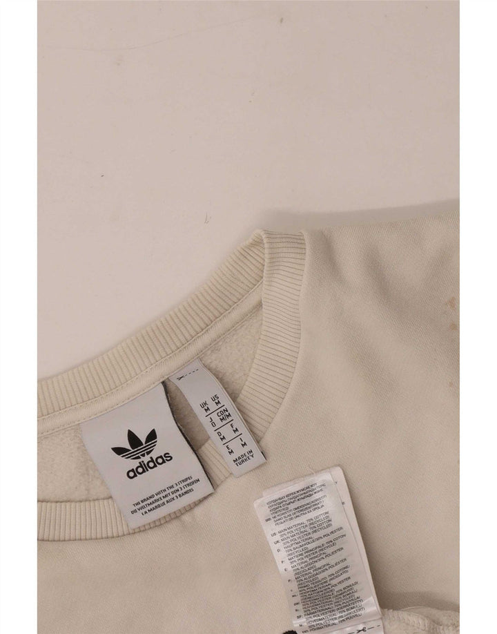 Adidas Dame Grafisk Sweatshirt Jumper UK 14 Medium Off White Bomuld