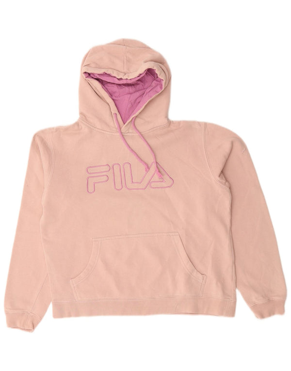 Fila Womens Crop Graphic Hoodie Jumper UK 14 Medium Pink Bomuld