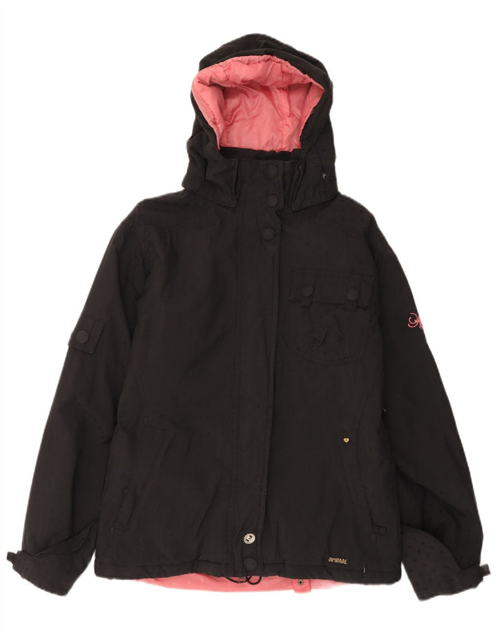 ANIMAL Dame Hætte vindjakke UK 10 Lille sort polyamid