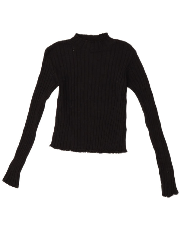 Zara Womens Crop Top Long Sleeve UK 14 Large Black Cotton