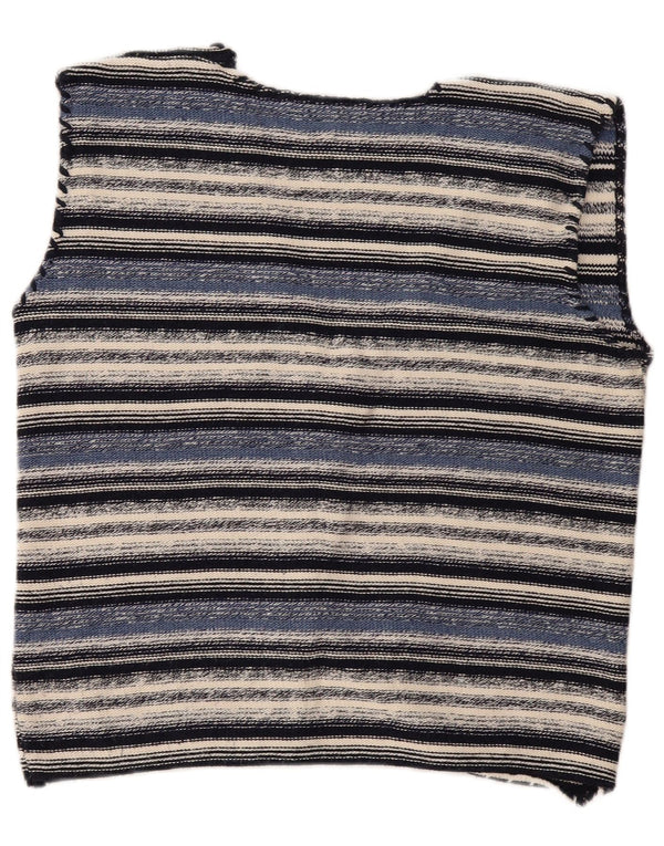 Vintage ærmeløs cardigan sweater til kvinder UK 16 Stor blå stribet