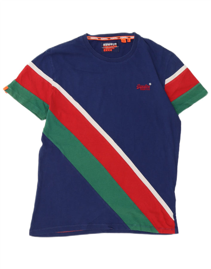 SUPERDRY Herre T-Shirt Top Stor Marineblå Colourblock Bomuld