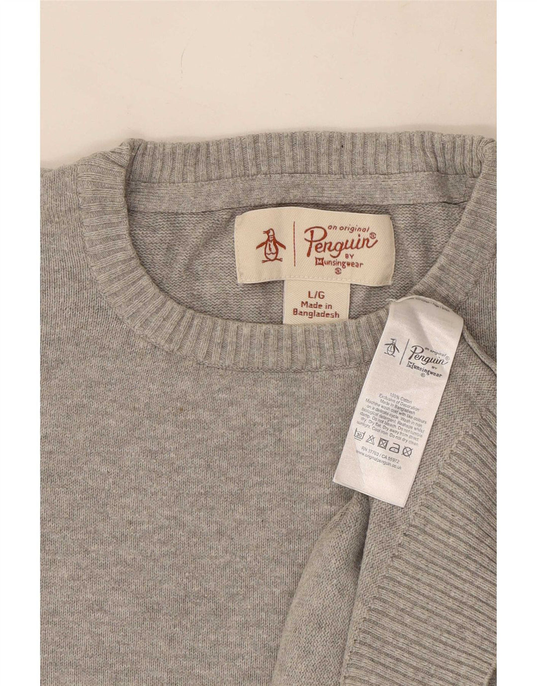 Penguin herre rund hals sweater stor grå bomuld