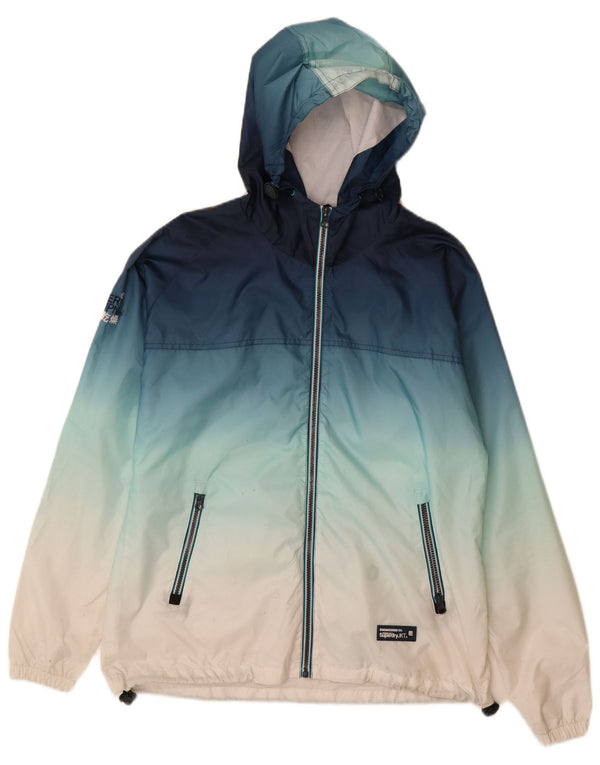 Superdry Windcagoule regnjakke med hætte til kvinder UK 18 XL Blå Colourblock