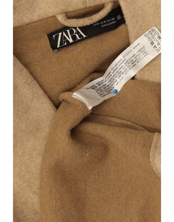 Zara Dame Hætte Loose Fit Overfrakke UK 14 Medium Beige Polyester