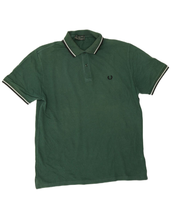 Fred Perry herre poloshirt XL grøn stribet bomuld
