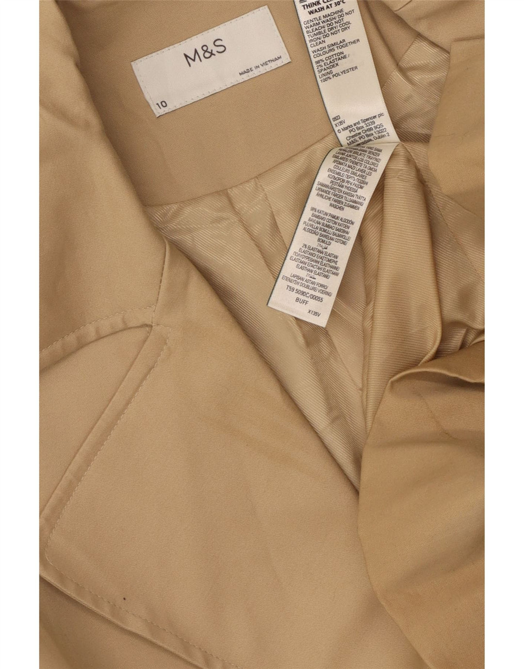 Marks & Spencer Trench Coat til mænd UK 10 Small Beige Bomuld