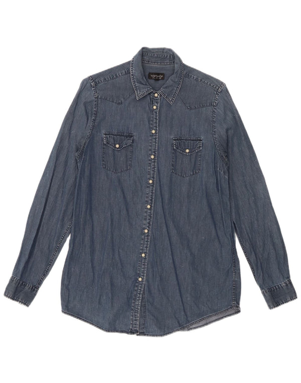 Topshop Dame Denim Shirt UK 10 Small Navy Blue Cotton