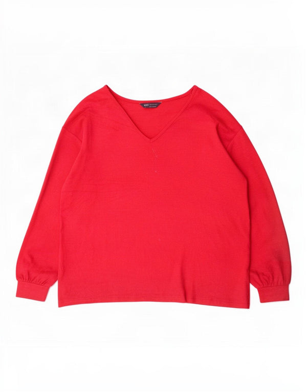 Marks & Spencer Dame V-hals sweater UK 20 2XL Rød viskose