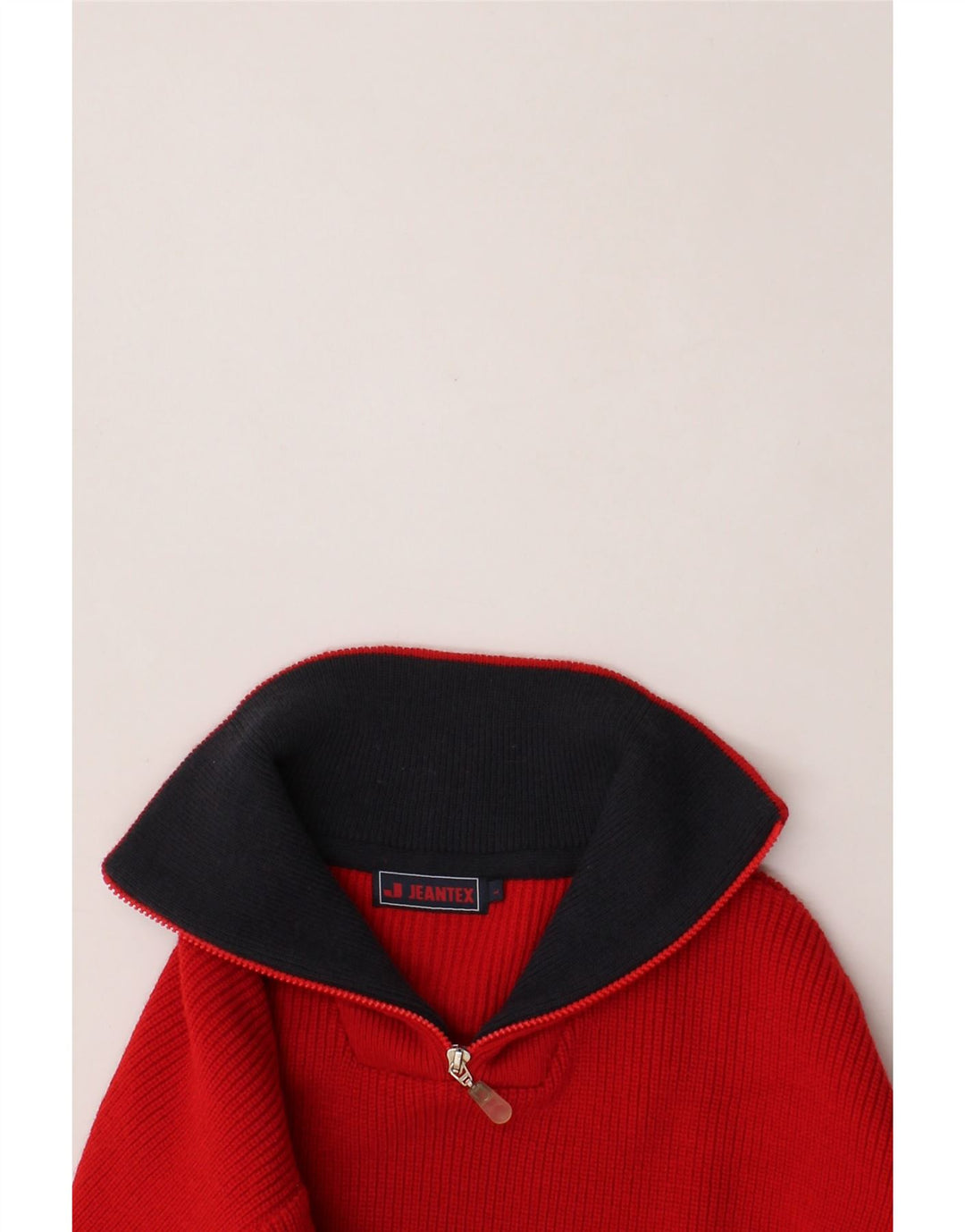 JEANTEX Mens Zip Neck Jumper Sweater Large Red Wool Vintage Jeantex and Second-Hand Jeantex from Messina Hembry 