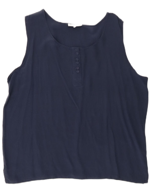 Pura Seta Dame ærmeløs bluse Top UK 22 2XL Navy Blue Silke
