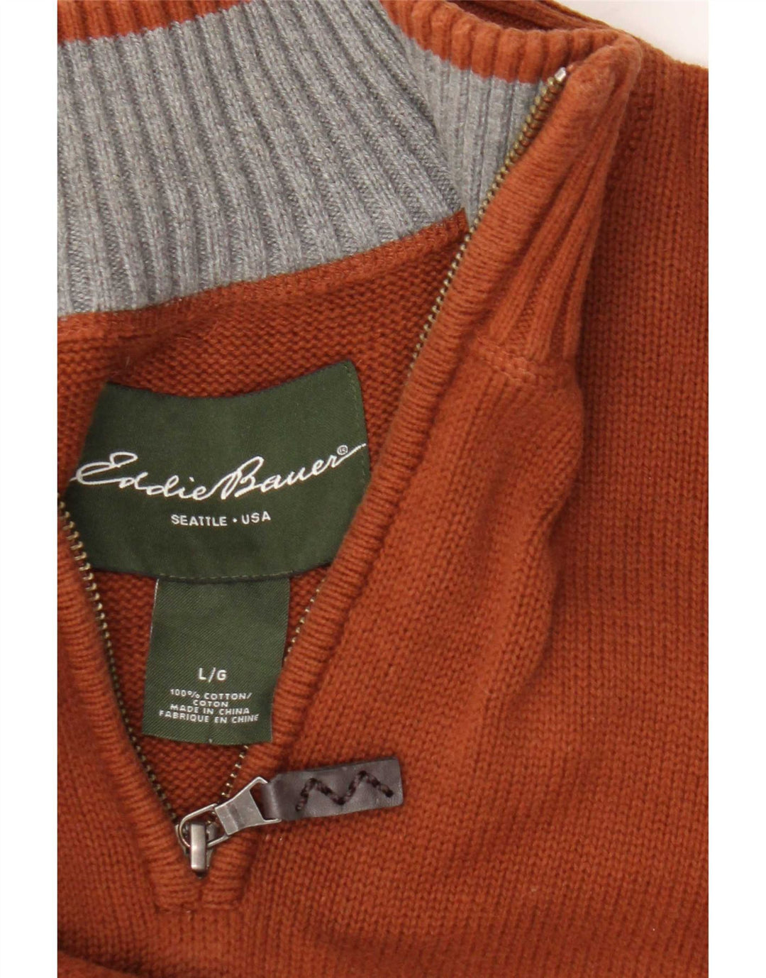 Eddie Bauer Herre Zip Neck Jumper Sweater Stor Brun Bomuld
