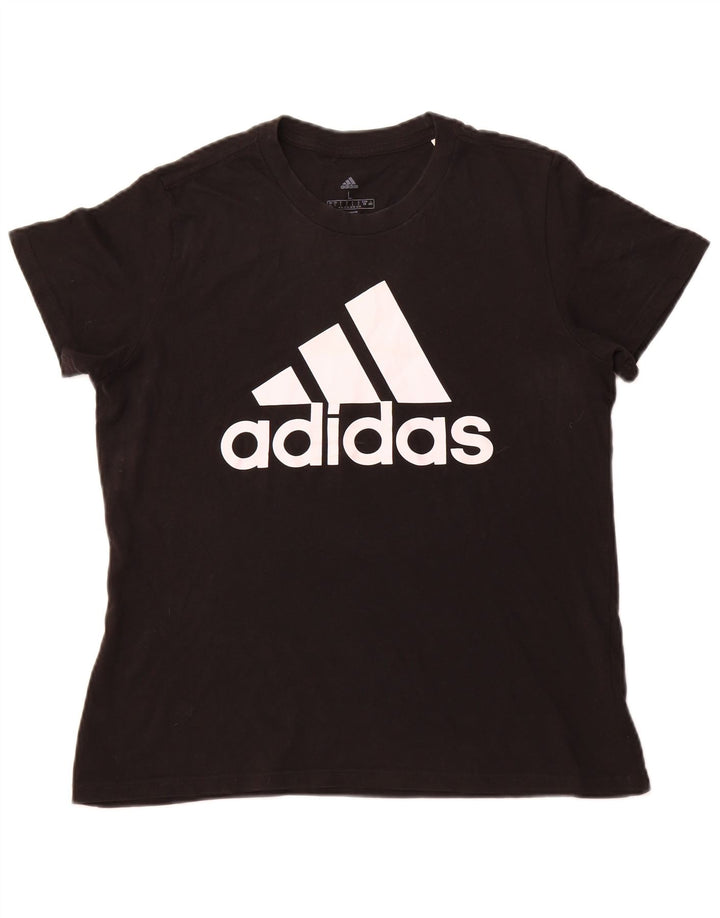 ADIDAS grafisk T-shirt top til kvinder UK 16/18 Stor sort bomuld