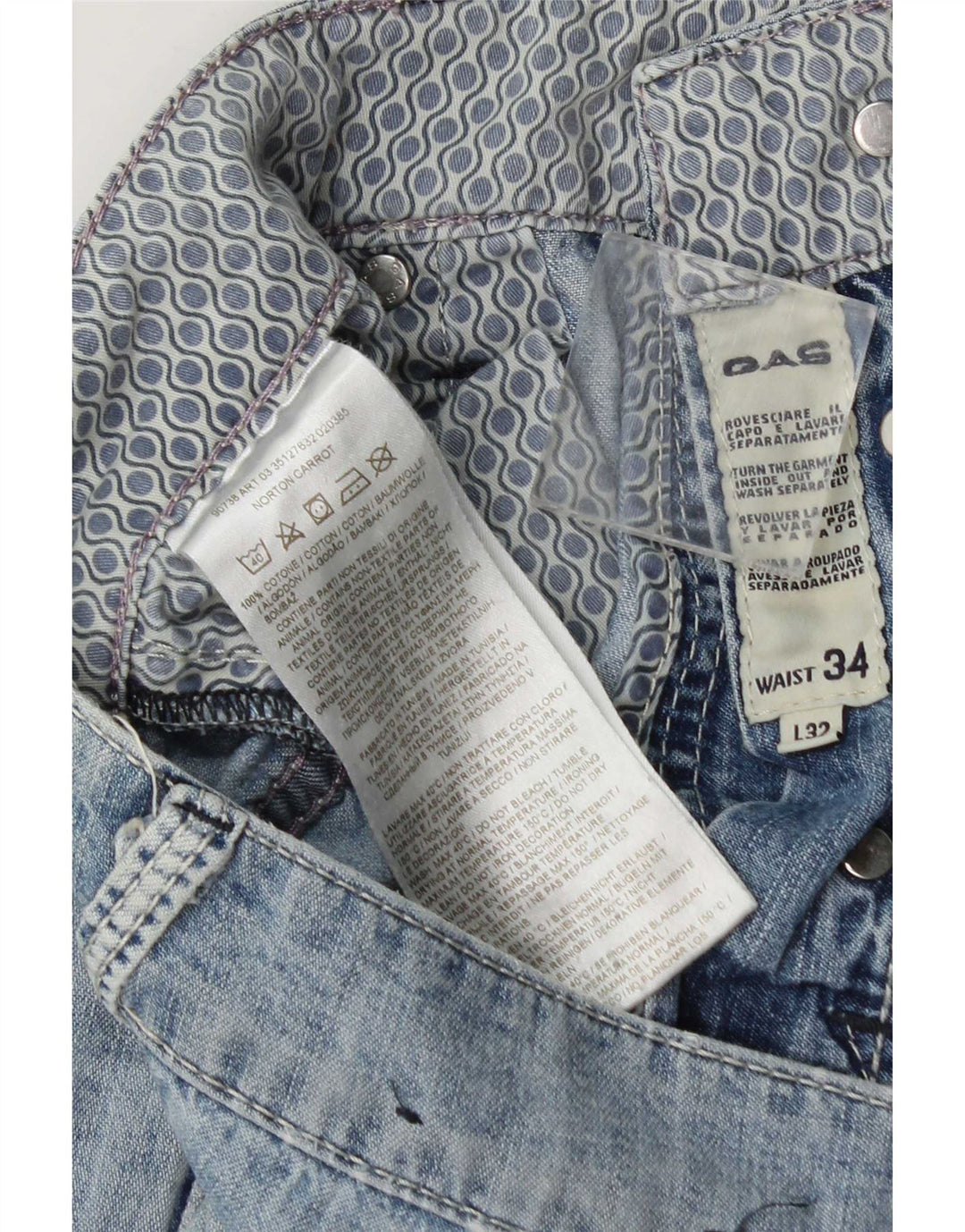 Gas Herre Distressed Slim Jeans W34 L32 Blå Bomuld