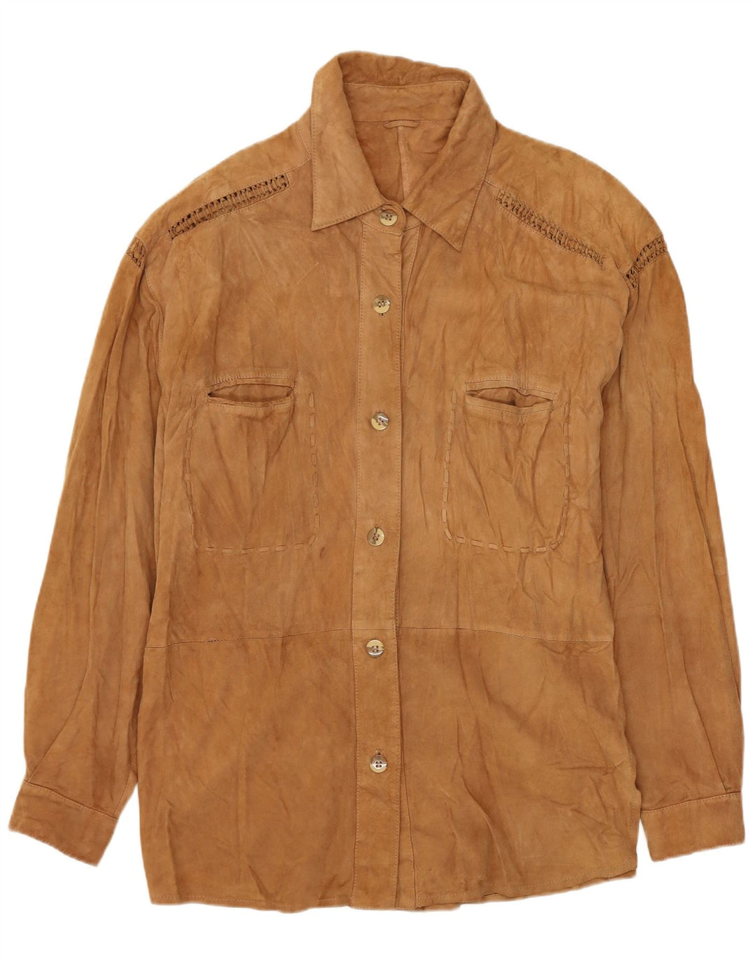 Vintage Dame Overshirt Ruskindsskjorte UK 14 Medium Beige Læder