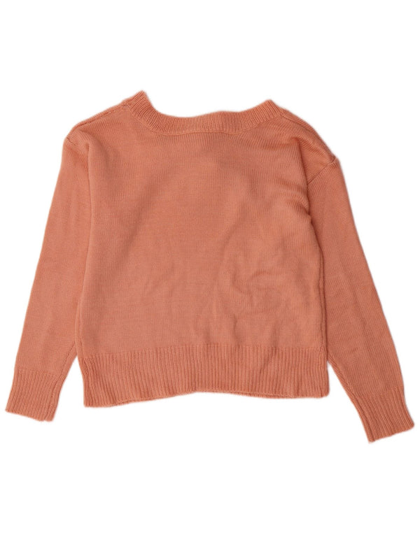 VINTAGE Womens Crop Boat Neck Jumper Sweater UK 10 Small Pink Acrylic