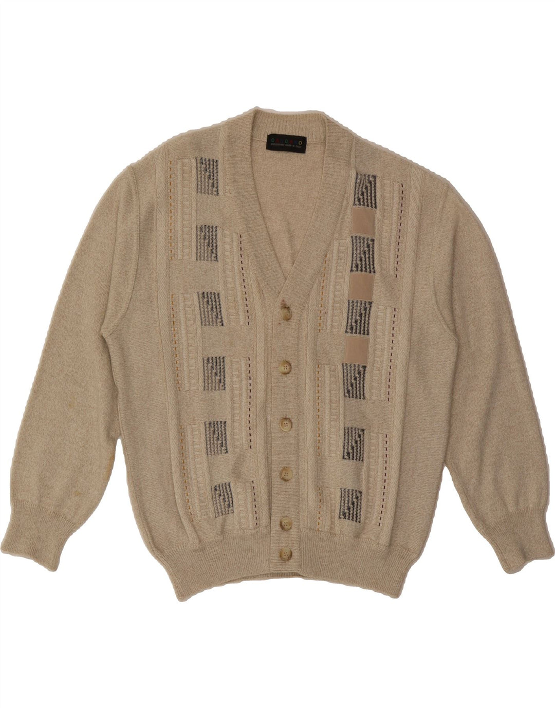 VINTAGE Mens Cardigan Sweater IT 52 Large Beige Striped Wool Vintage Vintage and Second-Hand Vintage from Messina Hembry 