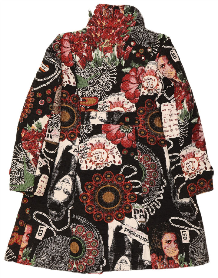 Desigual kvinders abstrakt mønster overfrakke EU 46 XL sort blomstret polyester