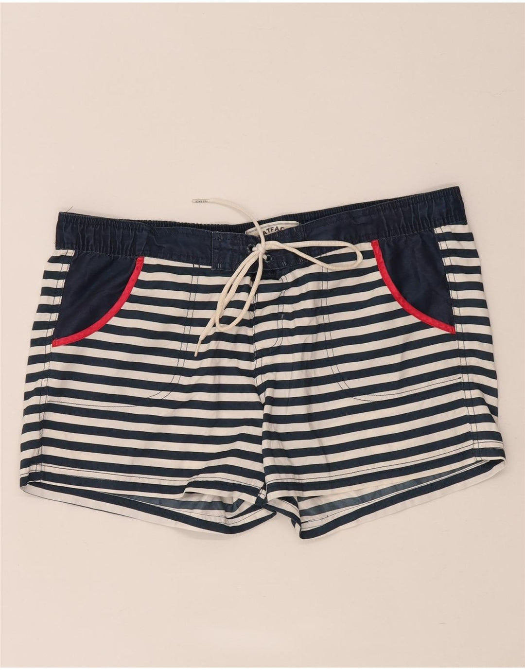 Fat Face Dame svømmeshorts UK 14 Large Navy Blue Stribet Polyester