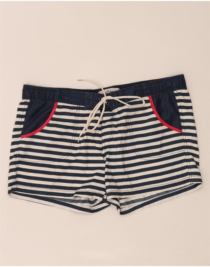 Fat Face Dame svømmeshorts UK 14 Large Navy Blue Stribet Polyester