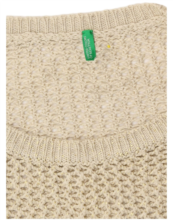 Benetton Hæklet Vest Tank Top UK 14 Medium Beige