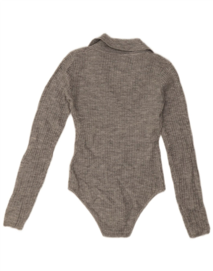 Jack Wills Dame Langærmet Bodysuit UK 8 Lille Grå Akryl