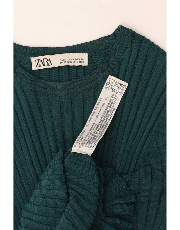 Zara Womens Crop Bluse Top UK 8 Small Green Viscose