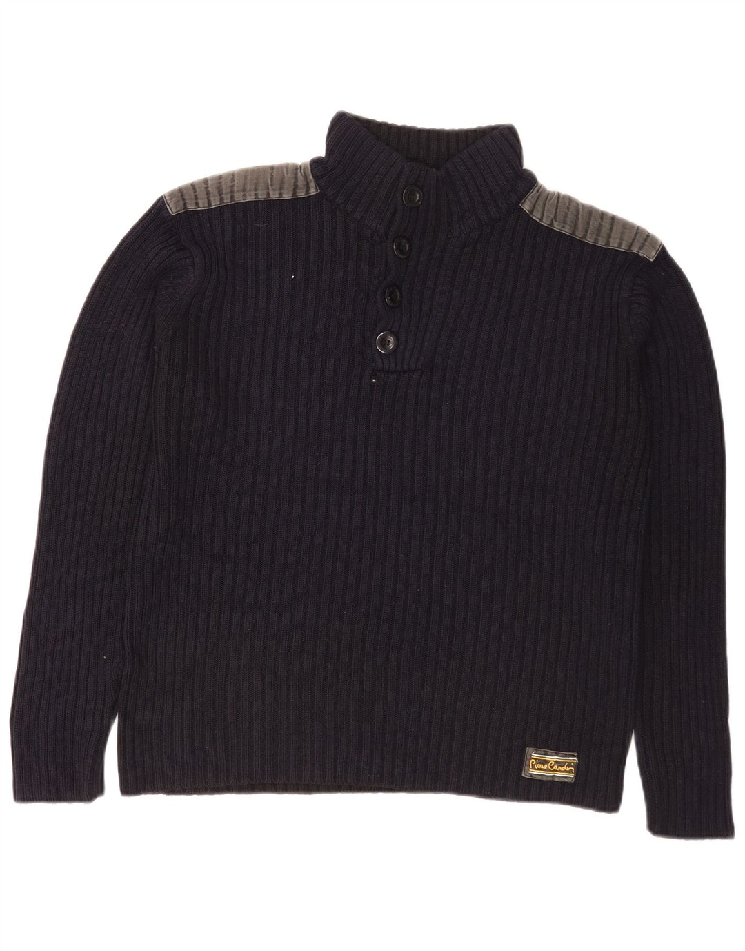 Pierre Cardin Herre Button Neck Jumper Sweater Small Navy Blue Colourblock