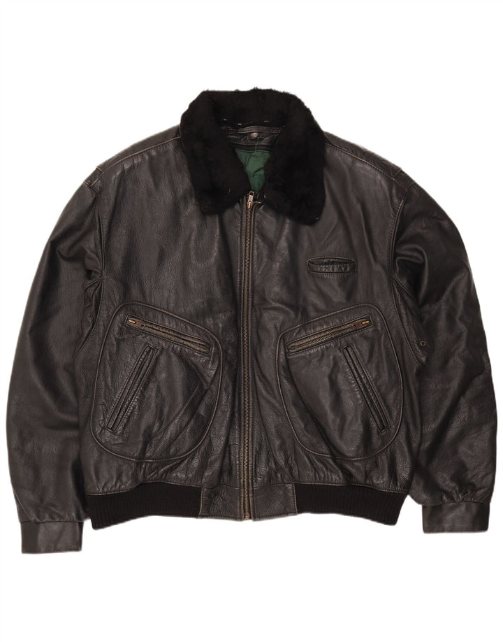 Vintage Herre Læderjakke IT 56 3XL Sort Læder