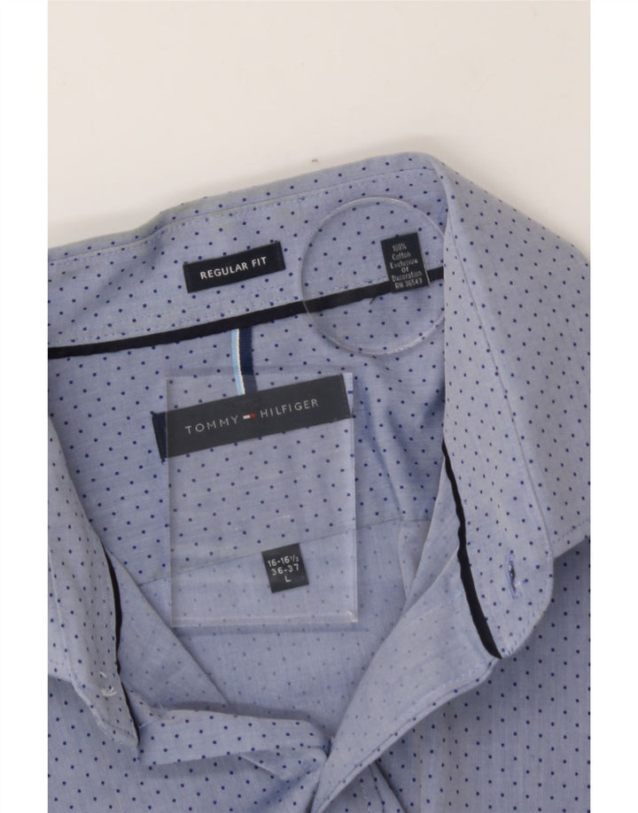 TOMMY HILFIGER Mens Regular Fit Shirt Size 16 1/2 Large Blue Spotted Vintage Tommy Hilfiger and Second-Hand Tommy Hilfiger from Messina Hembry 
