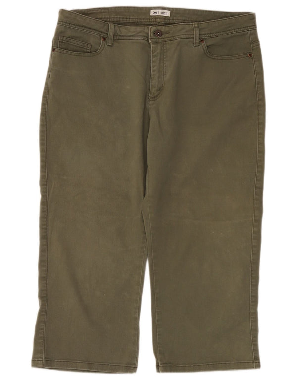Lee Dame Lige Capri Bukser US 14 XL W36 L22 Khaki Bomuld