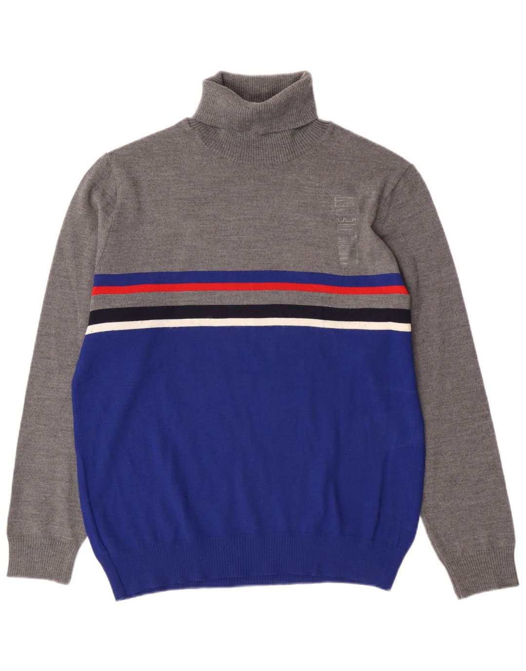 Vintage Herre rullehals sweater XL Grå Colourblock Akryl