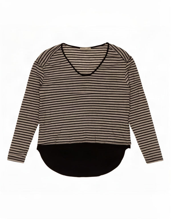 Zara Womens Top Long Sleeve UK 12 Medium Grey Striped
