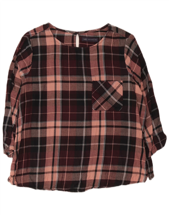 Marks & Spencer damebluse med 3/4 ærmer UK 16 Stor lilla plaid