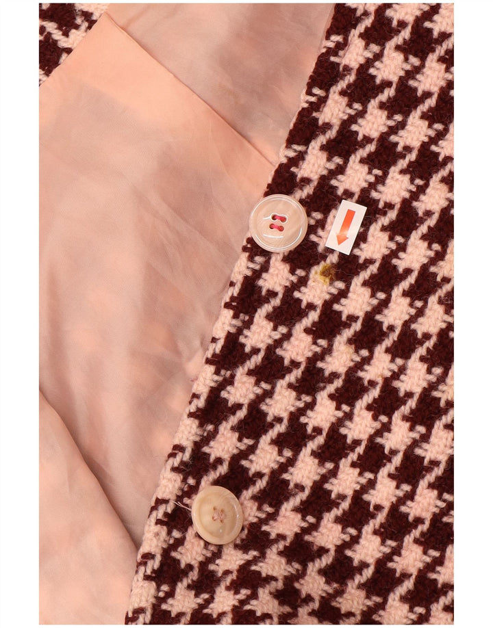 Vintage overfrakke til kvinder UK 10 Small Bourgogne Houndstooth Uld