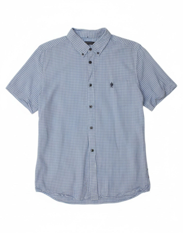 FRENCH CONNECTION Mens Short Sleeve Shirt Small Blue Gingham Cotton