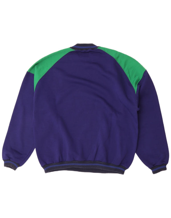 Vintage herre grafisk sweatshirt jumper XL marineblå colourblock bomuld