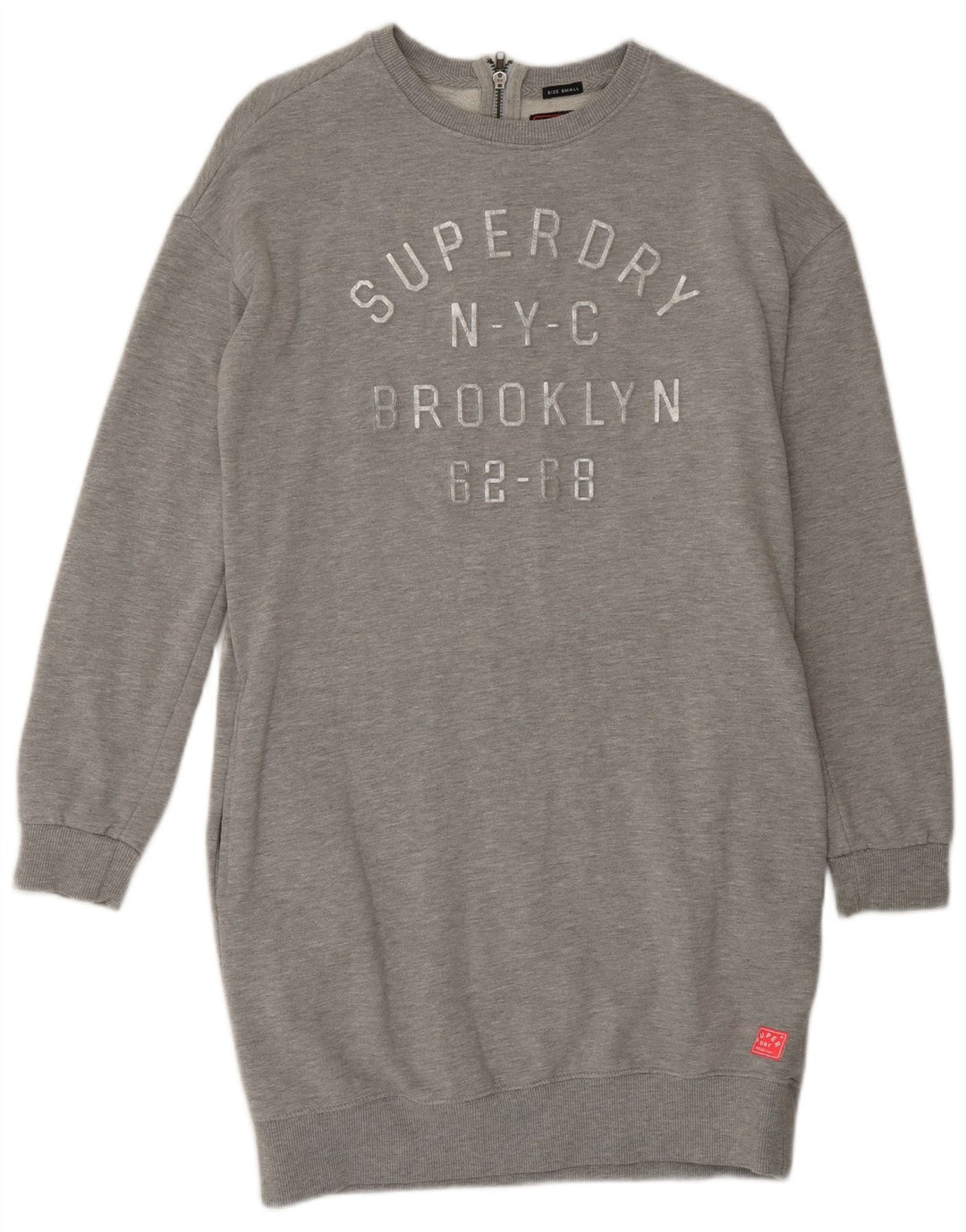 SUPERDRY Dame Oversized Grafisk Sweatshirt Jumper Dress UK 10 Small Grå