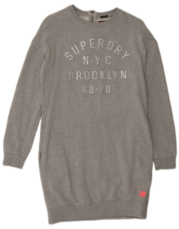 SUPERDRY Dame Oversized Grafisk Sweatshirt Jumper Dress UK 10 Small Grå