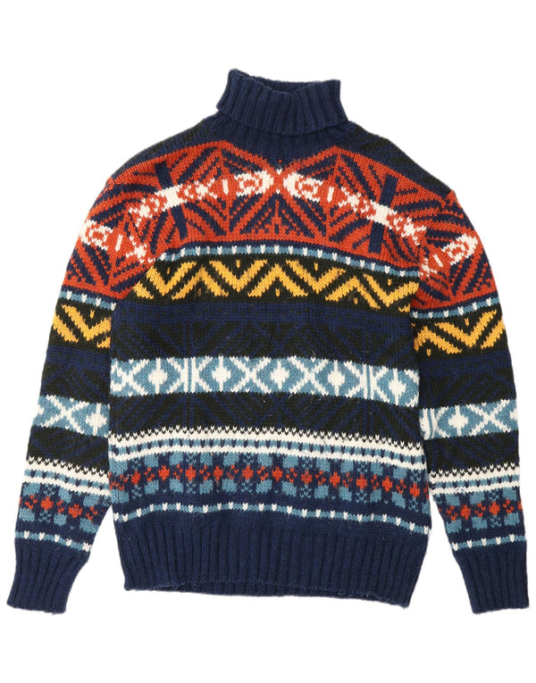 ZARA Herre rullehals sweater XL marineblå Fair Isle Akryl