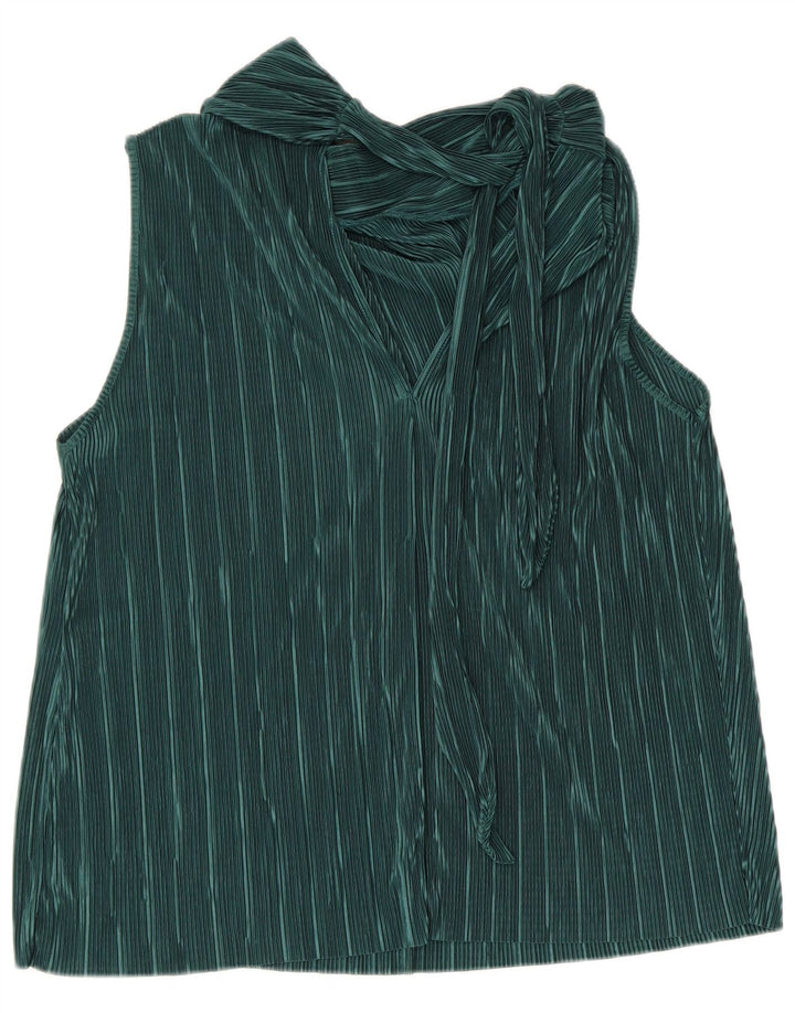 Zara Dame ærmeløs bluse Top UK 14 Stor grøn stribet polyester