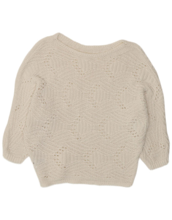 Vintage Womens Crop 3/4-ærmet bådhalstrøje DK 14 Stor hvid