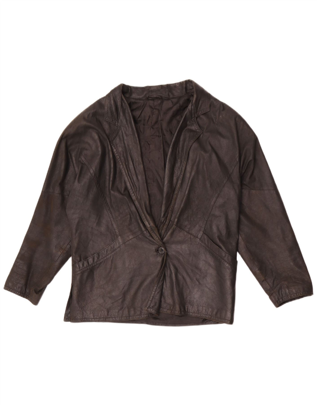 Vintage dame 1 knap læder blazerjakke IT 42 Medium Sort