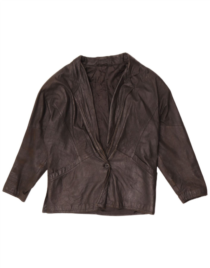 Vintage dame 1 knap læder blazerjakke IT 42 Medium Sort
