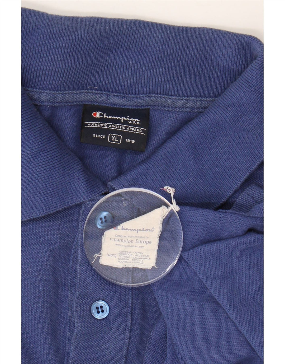 CHAMPION Mens Graphic Polo Shirt XL Navy Blue Cotton Vintage Champion and Second-Hand Champion from Messina Hembry 