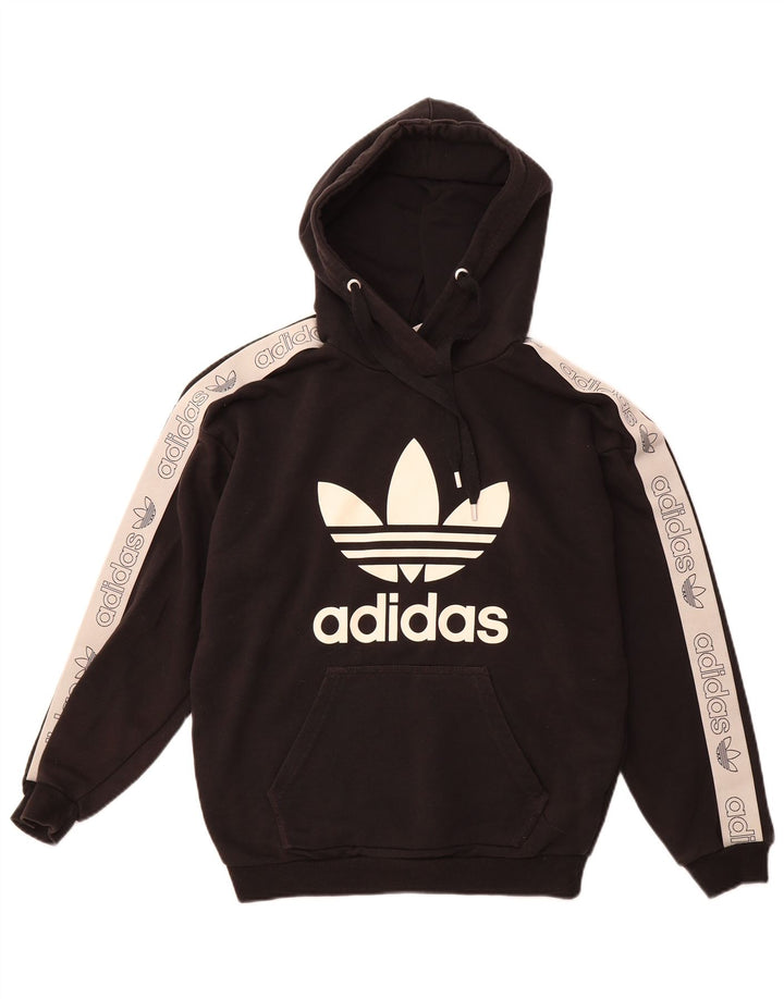 ADIDAS Oversized grafisk hættetrøje til kvinder UK 8 Small Black Colourblock