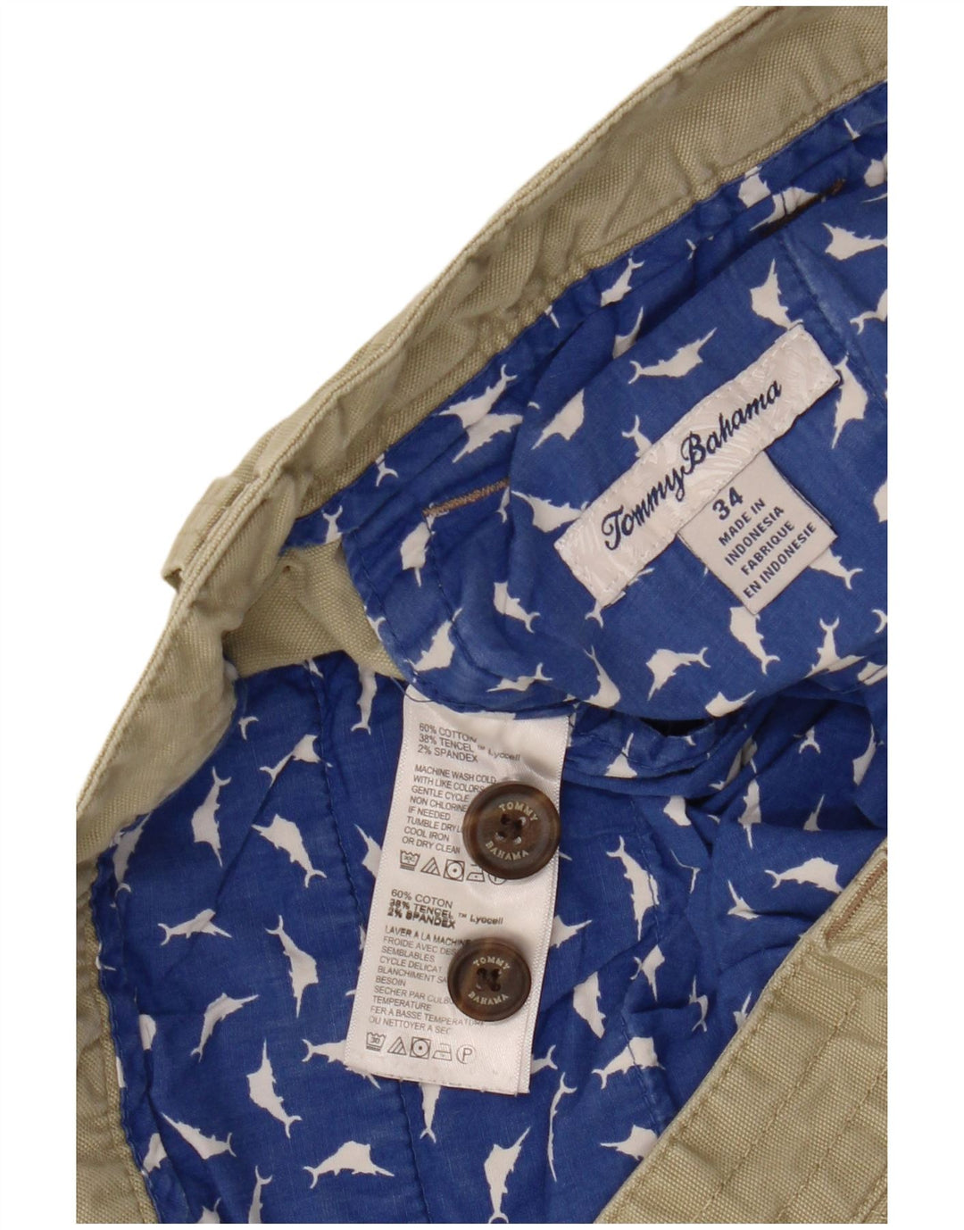 TOMMY BAHAMA Herre Cargo Shorts W34 Large Khaki Bomuld