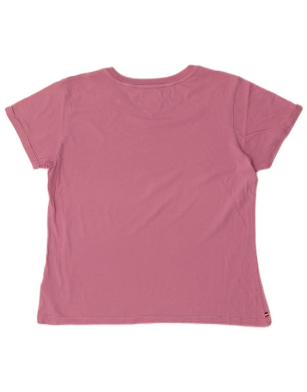Tommy Hilfiger Dame T-Shirt Top UK 14 Stor Pink Bomuld