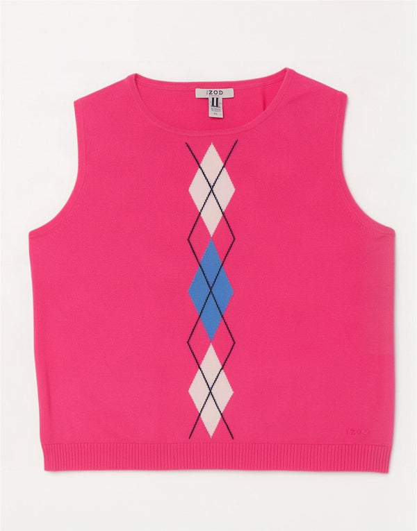 Izod Womens Petite Vest Tank Top UK 14 Large Pink Argyle/Diamond Cotton
