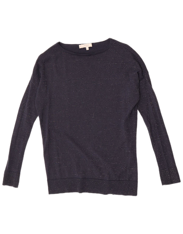 Hobbs Dame Oversized Boat Neck Jumper Sweater UK 6 XS Navy Blue Pinstripe